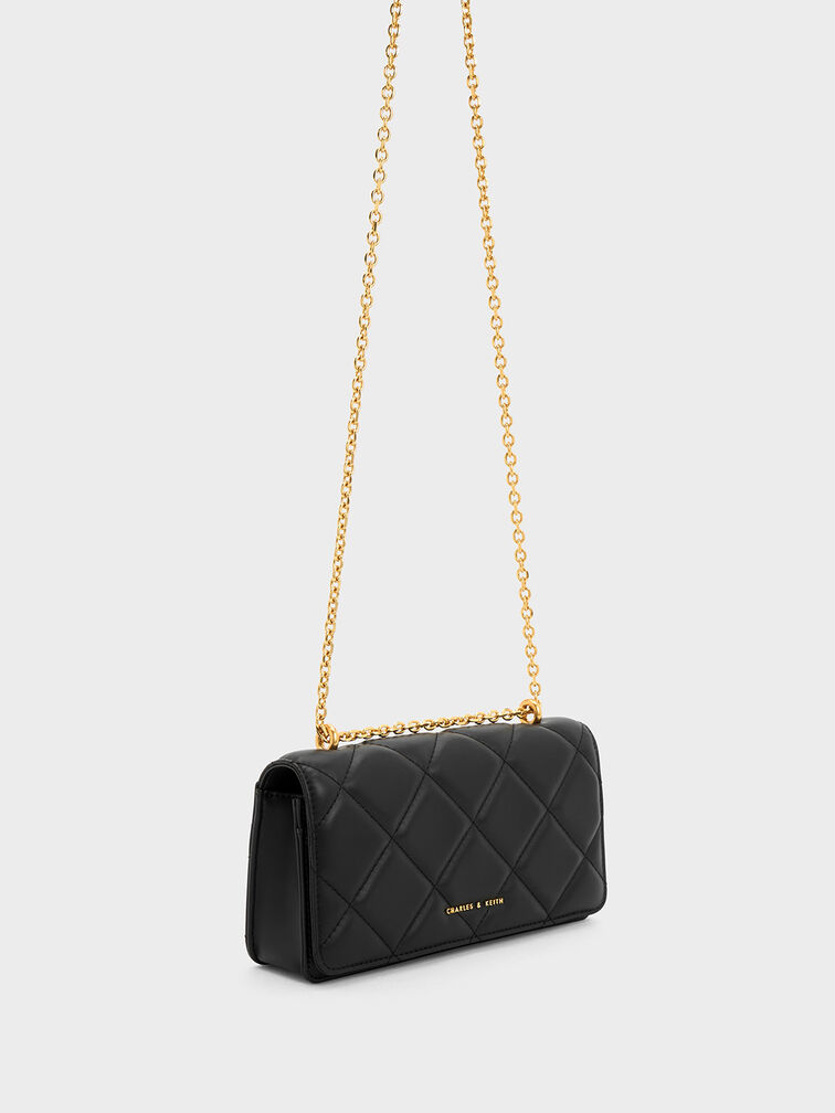 Paffuto Chain Handle Quilted Long Wallet, Black, hi-res