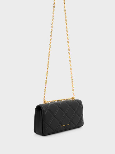 Paffuto Chain Handle Quilted Long Wallet, Black, hi-res