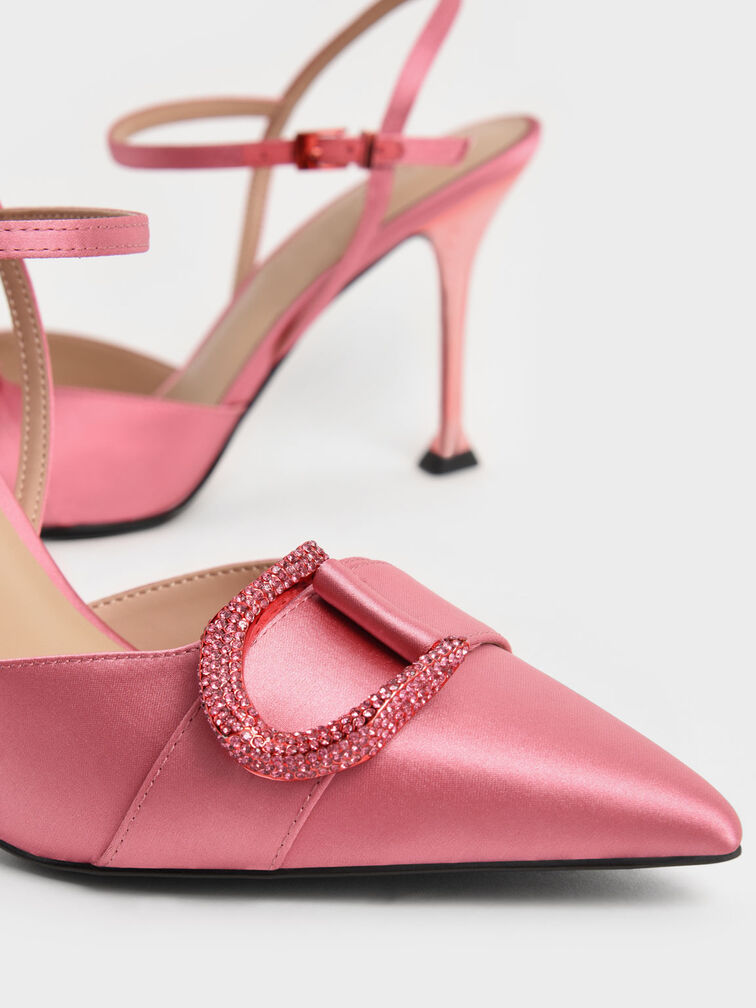 Gabine Gem-Embellished Back Strap Pumps, Coral Pink, hi-res