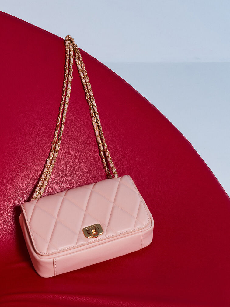 Arwen Diamond-Quilt Shoulder Bag, Light Pink, hi-res