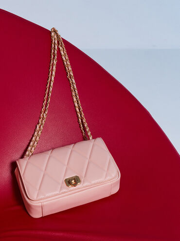 Arwen Diamond-Quilt Shoulder Bag, Light Pink, hi-res