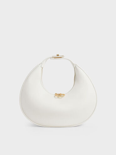 Crescent Hobo Bag, White, hi-res