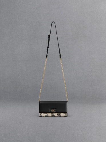 Leather & Canvas Chain-Strap Wallet, Multi, hi-res