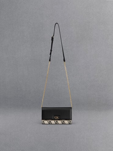 Leather & Canvas Chain-Strap Wallet, Multi, hi-res