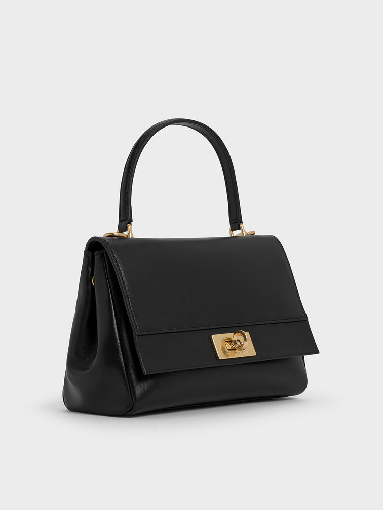 Lennie Chain-Strap Top Handle Bag, Black, hi-res