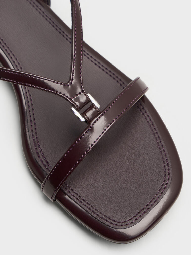 V-Strap Heeled Slingback Sandals, Burgundy, hi-res