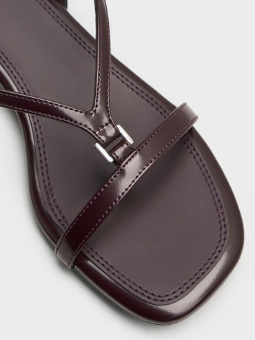V-Strap Heeled Slingback Sandals, Burgundy, hi-res