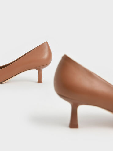 Pointed Kitten Heel Pumps, Brown, hi-res