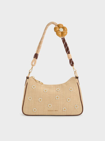 Philomena Raffia Flower Crossbody Bag, Beige, hi-res