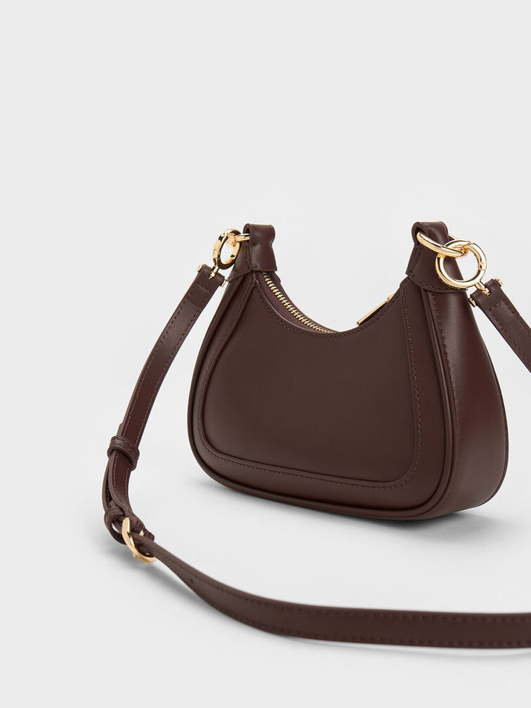 Beaded Handle Hobo Bag, Dark Brown, hi-res