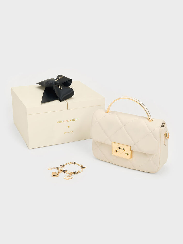 Quilted Boxy Top Handle Bag, Cream, hi-res