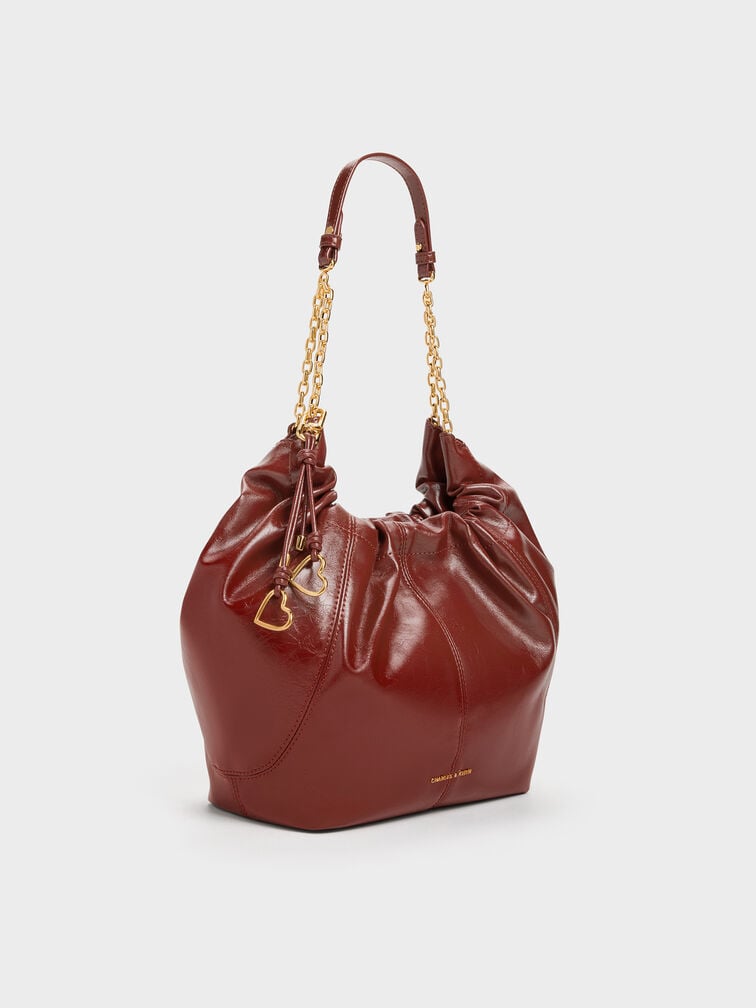 Ciara Ruched Hobo Bag, Burgundy, hi-res