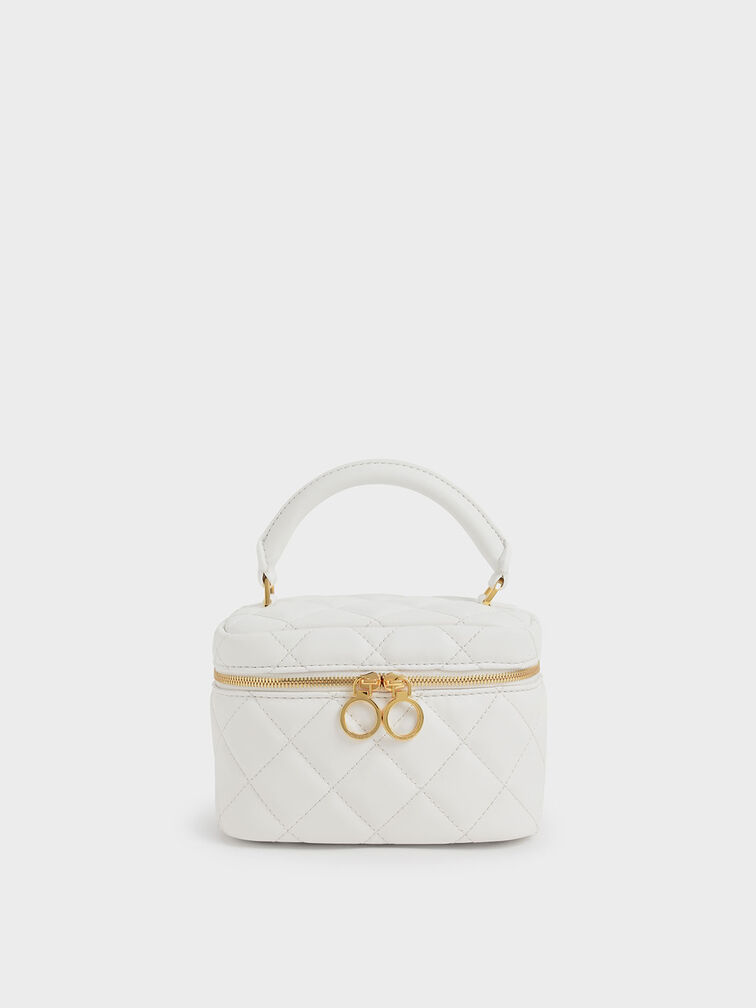 White Quilted Two-Way Zip Mini Bag - CHARLES & KEITH IN