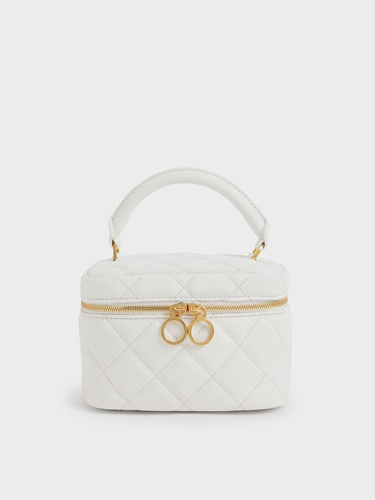 Quilted Two-Way Zip Mini Bag, White, hi-res