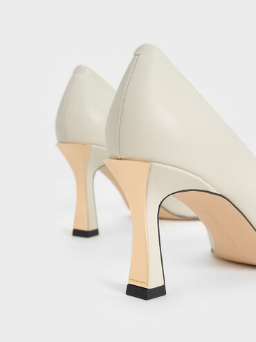 Flared Heel Pointed-Toe Pumps, Chalk, hi-res