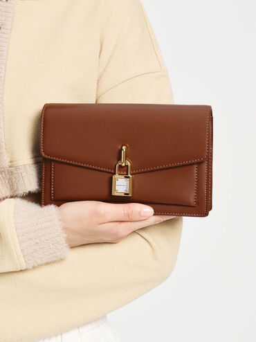 Padlock Envelope Crossbody Bag, Chocolate, hi-res