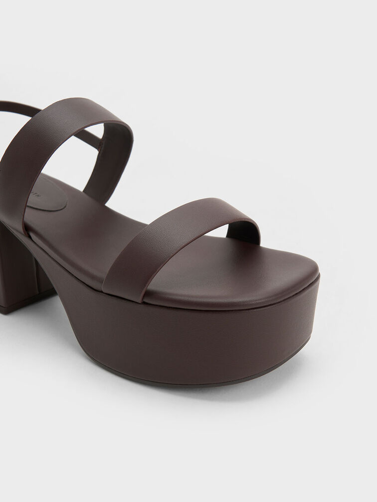 Double Strap Platform Slingback Sandals, Brown, hi-res