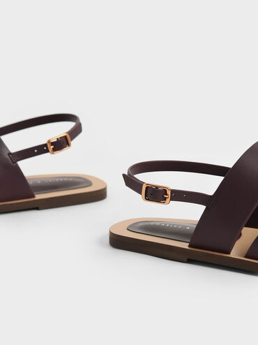Toe-Ring Slingback Flat Sandals, Dark Brown, hi-res