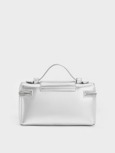 Arwen Metallic Top Handle Vanity Bag, Silver, hi-res