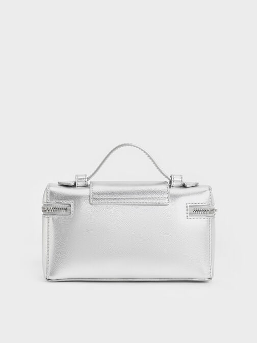 Arwen Metallic Top Handle Vanity Bag, Silver, hi-res
