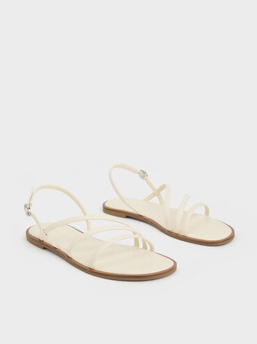 Asymmetric Triple-Strap Sandals, Chalk, hi-res