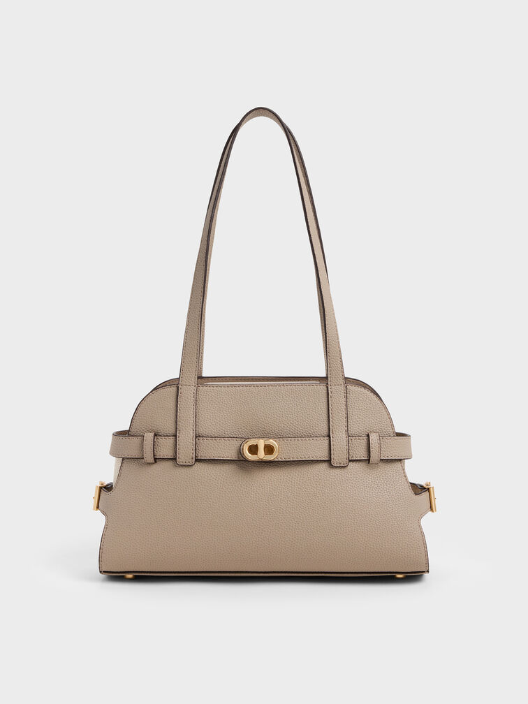 Aubrielle Belted Shoulder Bag, Taupe, hi-res