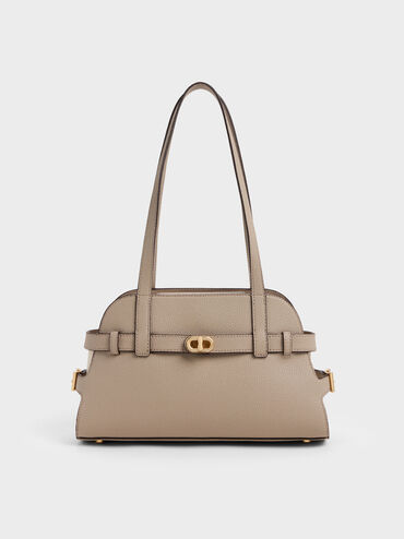 Aubrielle Belted Shoulder Bag, Taupe, hi-res