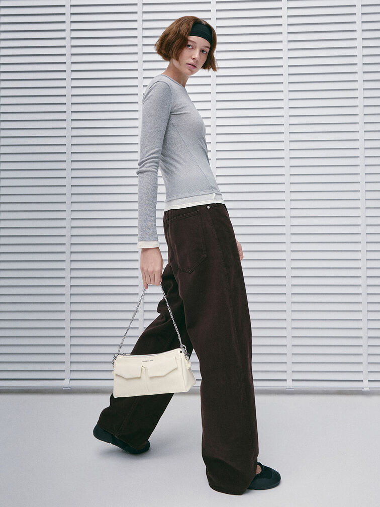 Rachel Elongated Front-Pocket Chain-Handle Bag, Cream, hi-res