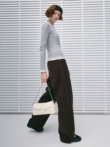 Rachel Elongated Front-Pocket Chain-Handle Bag, Cream, hi-res
