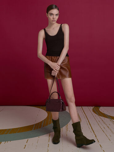 Ivette Woven Top Handle Bag, Wineberry Red, hi-res