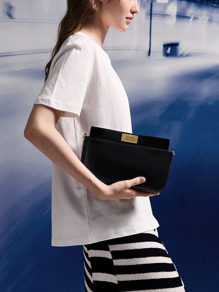 Lennie Chain-Handle Shoulder Bag, Black, hi-res