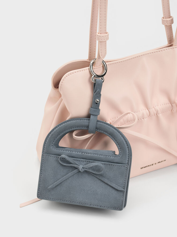 Reese Bow Top Handle Wristlet, Smoky Blue, hi-res