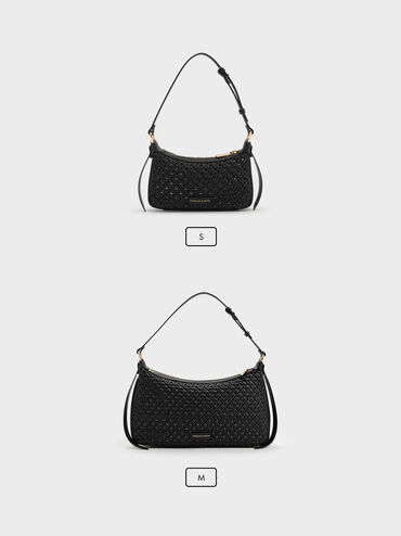 Mini Calla Woven Shoulder Bag, Black, hi-res