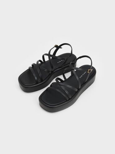 Strappy Padded Flatforms, Black, hi-res