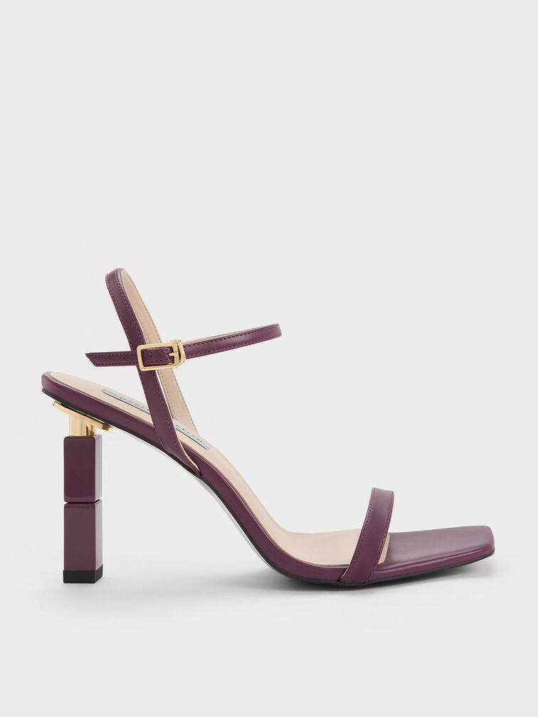 Sculptural Heel Sandals, Purple, hi-res