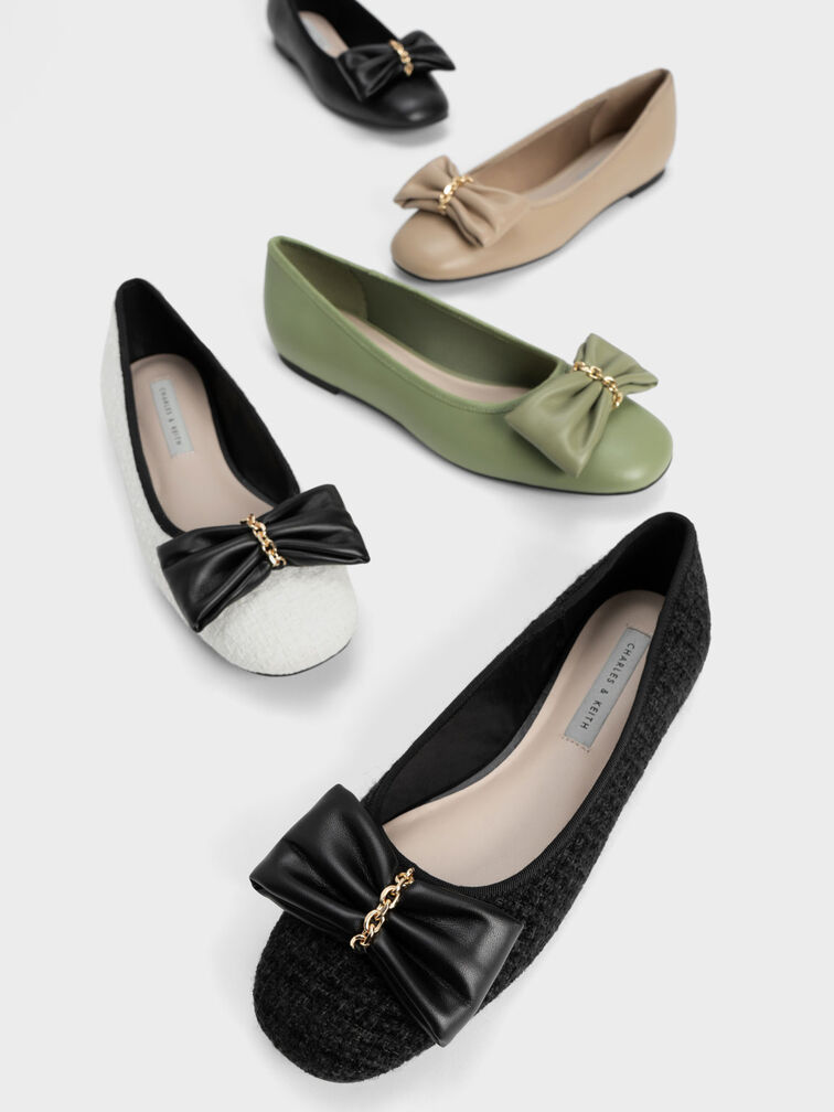 Chain-Link Bow Ballerinas, Beige, hi-res