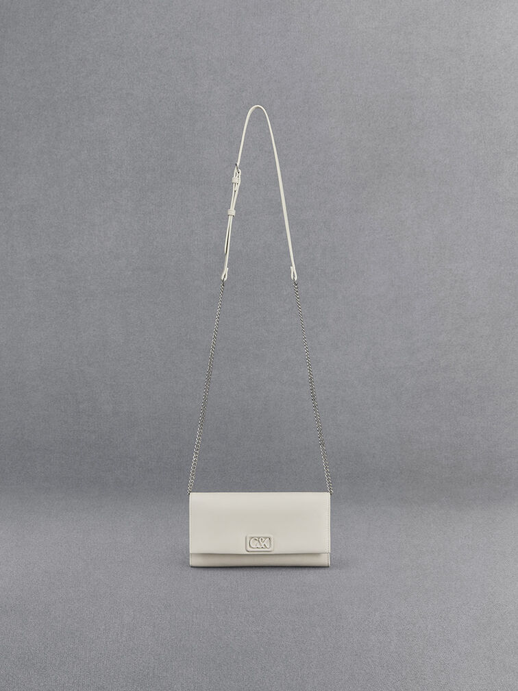 Leather Chain-Strap Wallet, White, hi-res