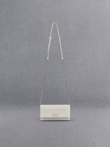 Leather Chain-Strap Wallet, White, hi-res