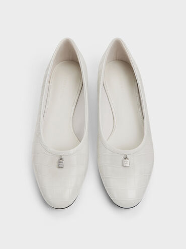 Griselda Croc-Effect Ballet Flats, Animal Print White, hi-res