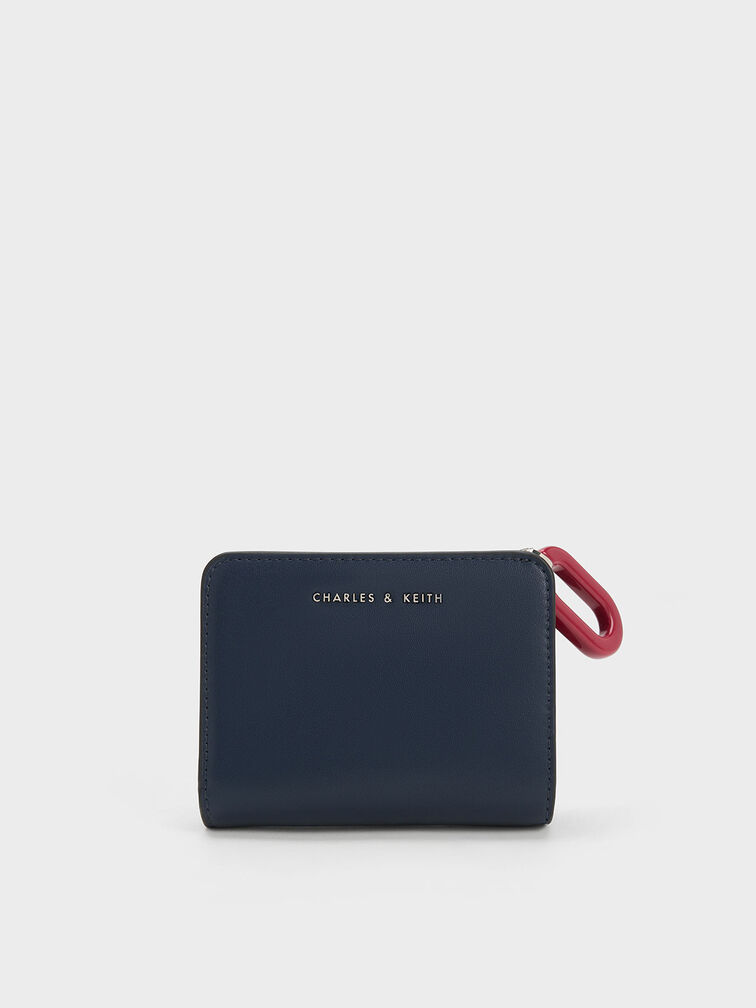 Corey Oval Keychain Zip Wallet, Navy, hi-res