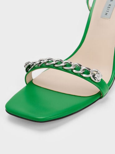 Chain-Embellished Ankle Strap Sandals, Green, hi-res