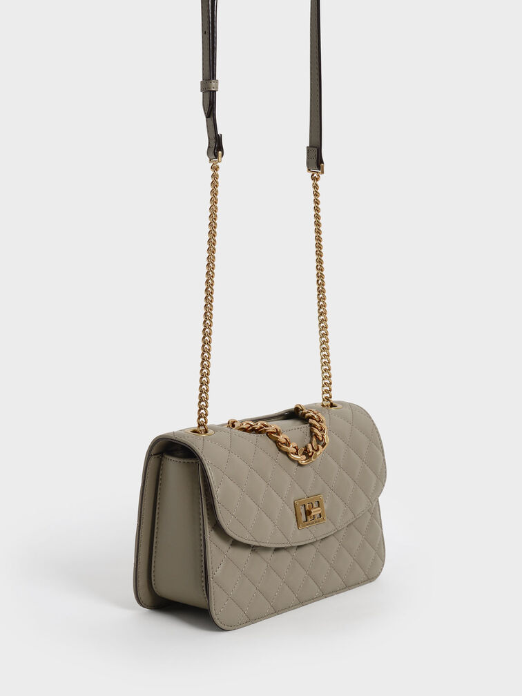 Quilted Chain Bag, Taupe, hi-res