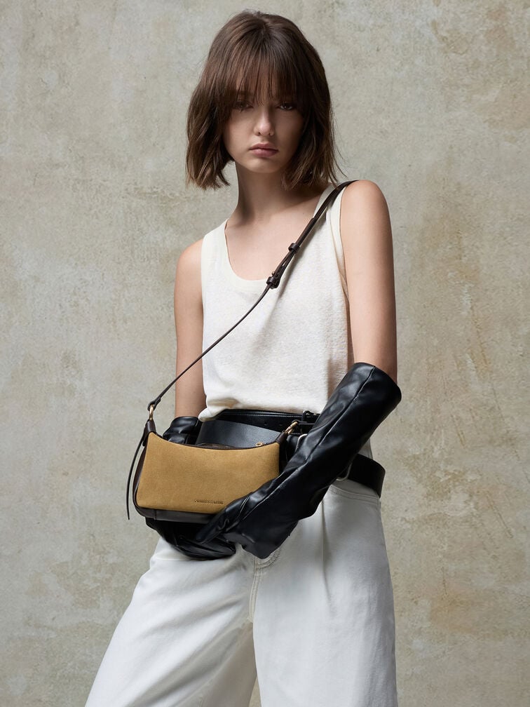 Mini Calla Suede Shoulder Bag, Sahara Sand, hi-res