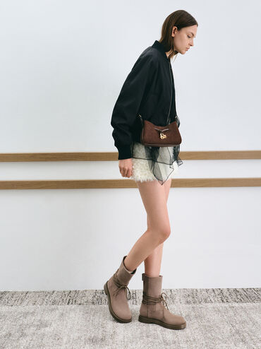 Mila Recycled Suede Shoulder Bag, Espresso Brown, hi-res
