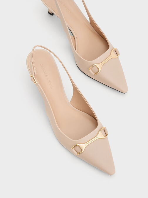 Metallic-Accent Slingback Pumps, Nude, hi-res