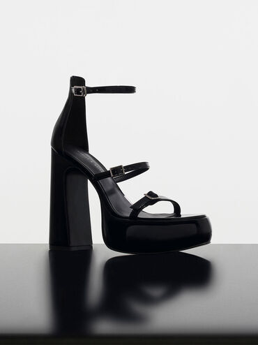 Elvina Patent Buckled Platform Sandals, Black Patent, hi-res