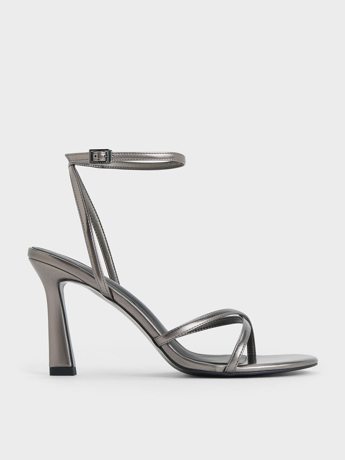 Black Metallic Cap Ankle-Strap Heeled Sandals - CHARLES & KEITH US