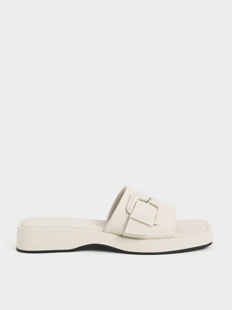 Buckled Platform Sandals, Chalk, hi-res