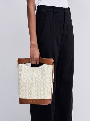 Apolline Textured Knit Bucket Bag, Cream, hi-res