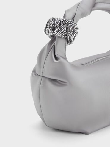 Embellished Metallic Shoulder Bag, Silver, hi-res